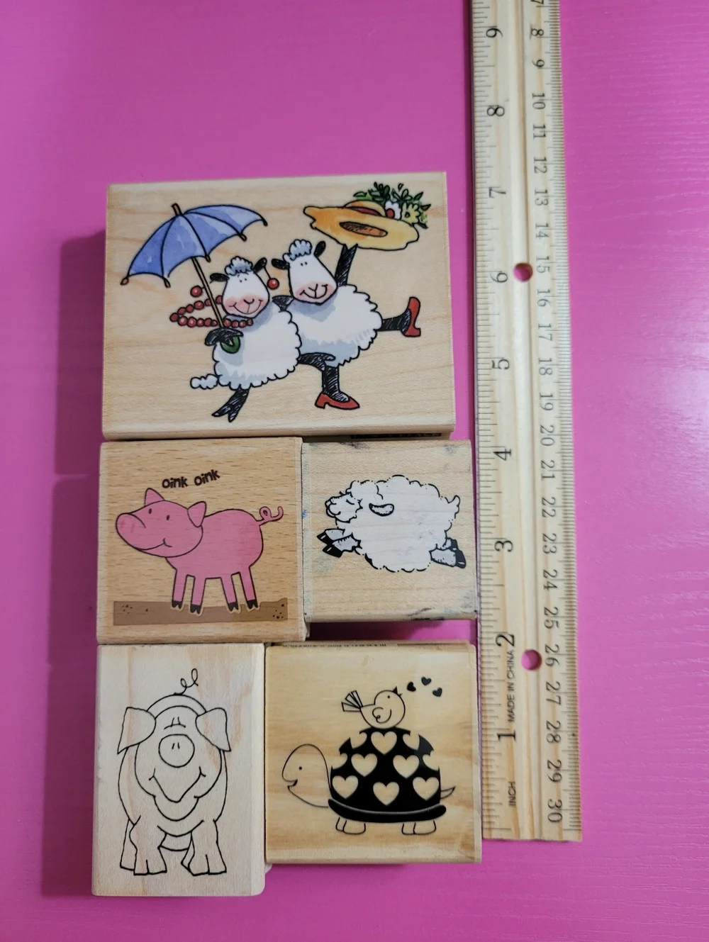Wooden Rubber Stamp Bundle.  Animal Theme.  Set Of 5. (0734)